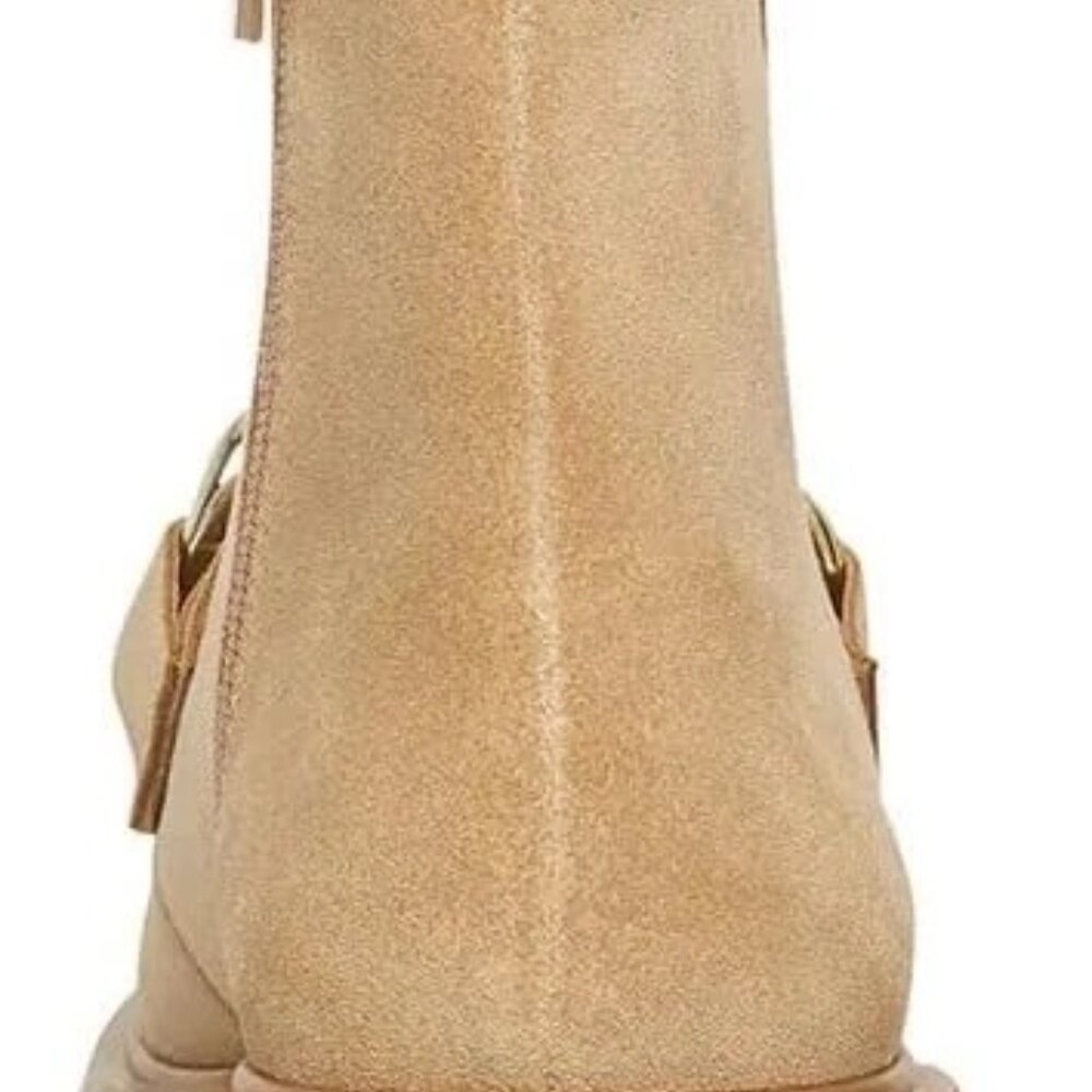Steve Madden Cleo Taupe Suede Chunky Lug Sole Curb Chain Ankle Boots Size 6.5 - Picture 5 of 5